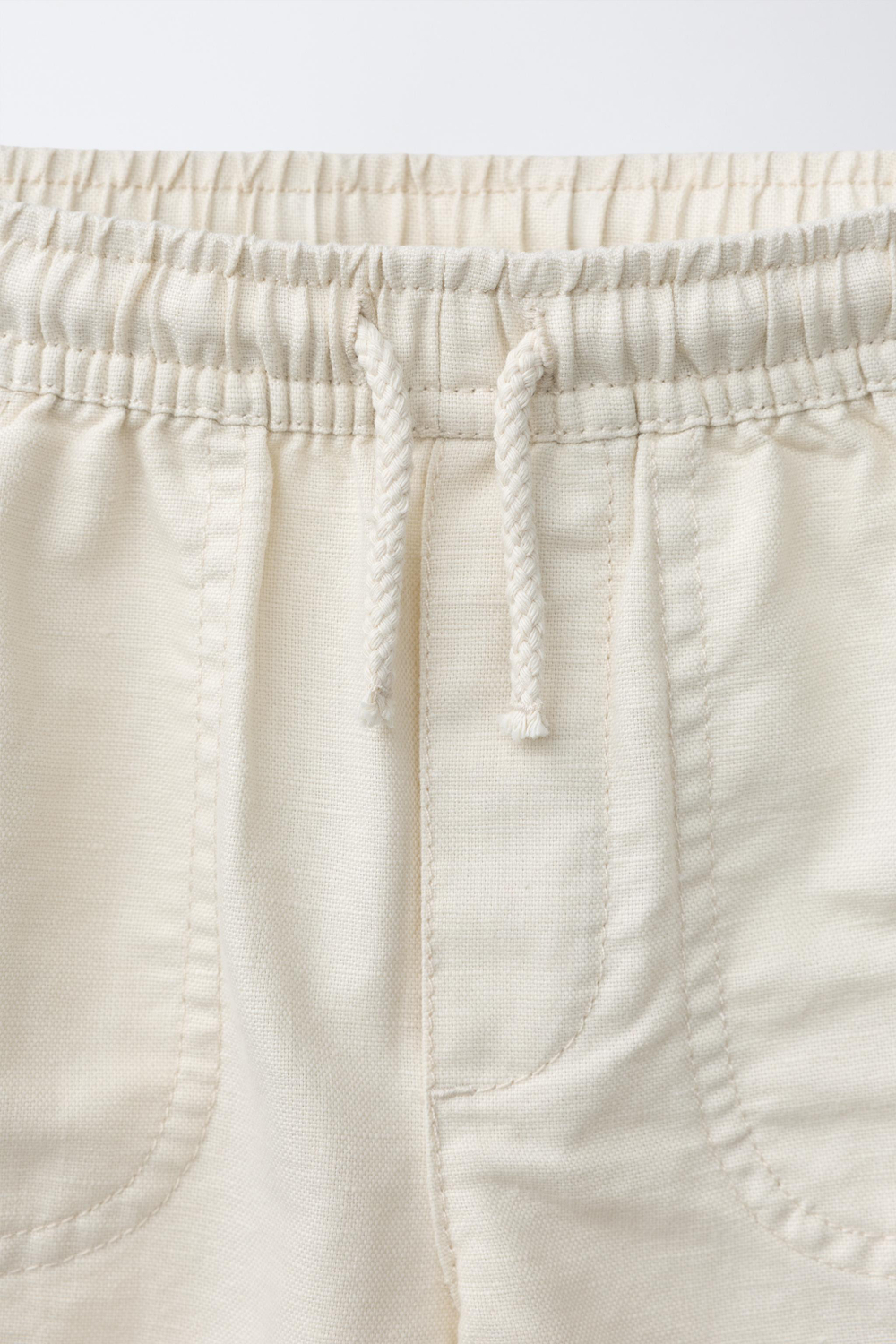 ZARA БЕРМУДЫ ИЗ ХЛОПКА И ЛЬНА, ЭКРЮ