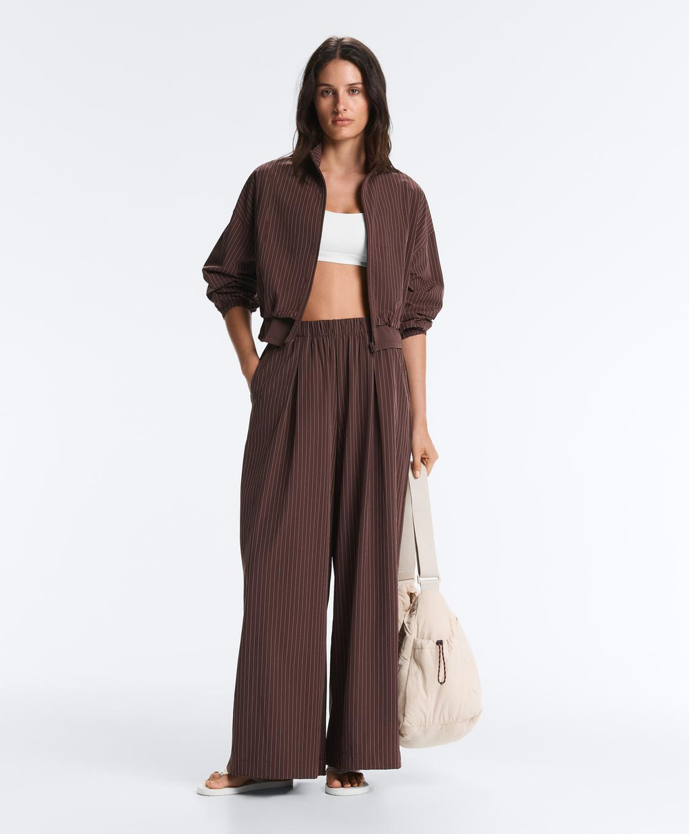 OYSHO Брюки Wide leg в полоску с водоотталкивающим эффектом, шоколадный