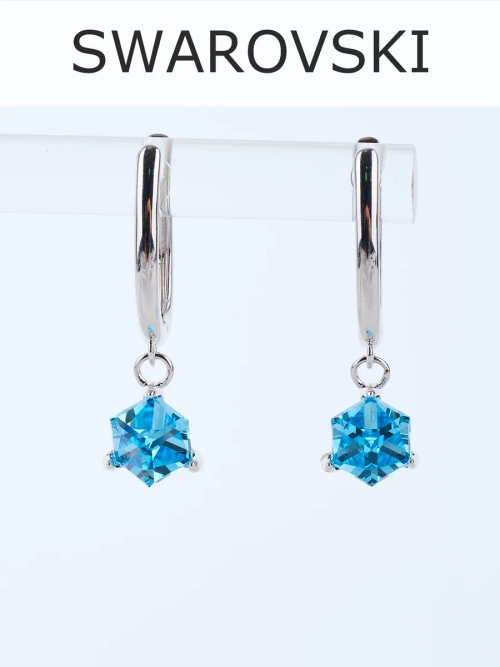 Серьги-подвески Миражи с голубым кубиком Swarovski