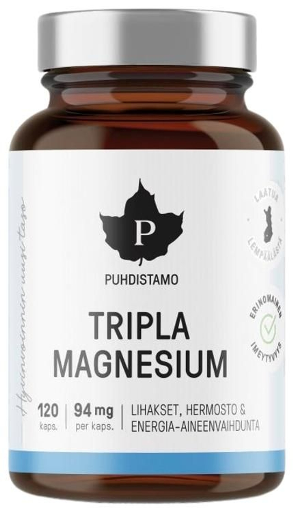 Puhdistamo Тройной магний Tripla Magnesium, 94 мг в капсуле, 120 капсул (из Финляндии)