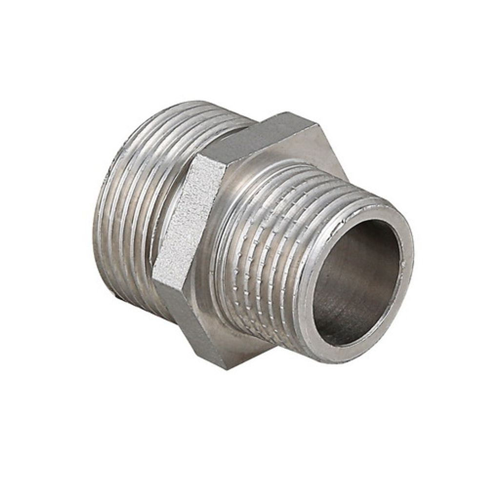 Ниппель латунный резьбовой переходной STOUT - 1"1/2 x 1"1/4 (никелированный)