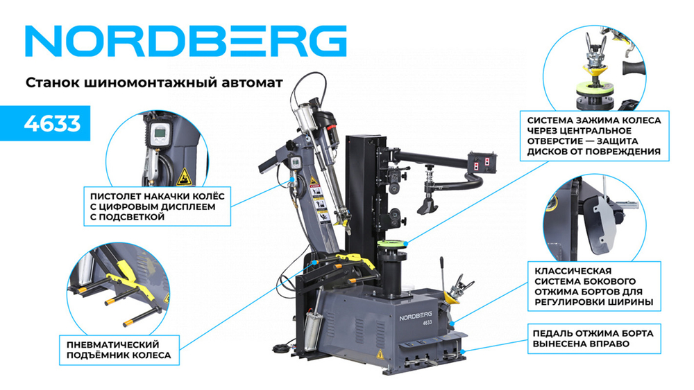 NORDBERG (4633) Станок шиномонтажный автомат, до 30", с автоматической монтажной головкой, серый