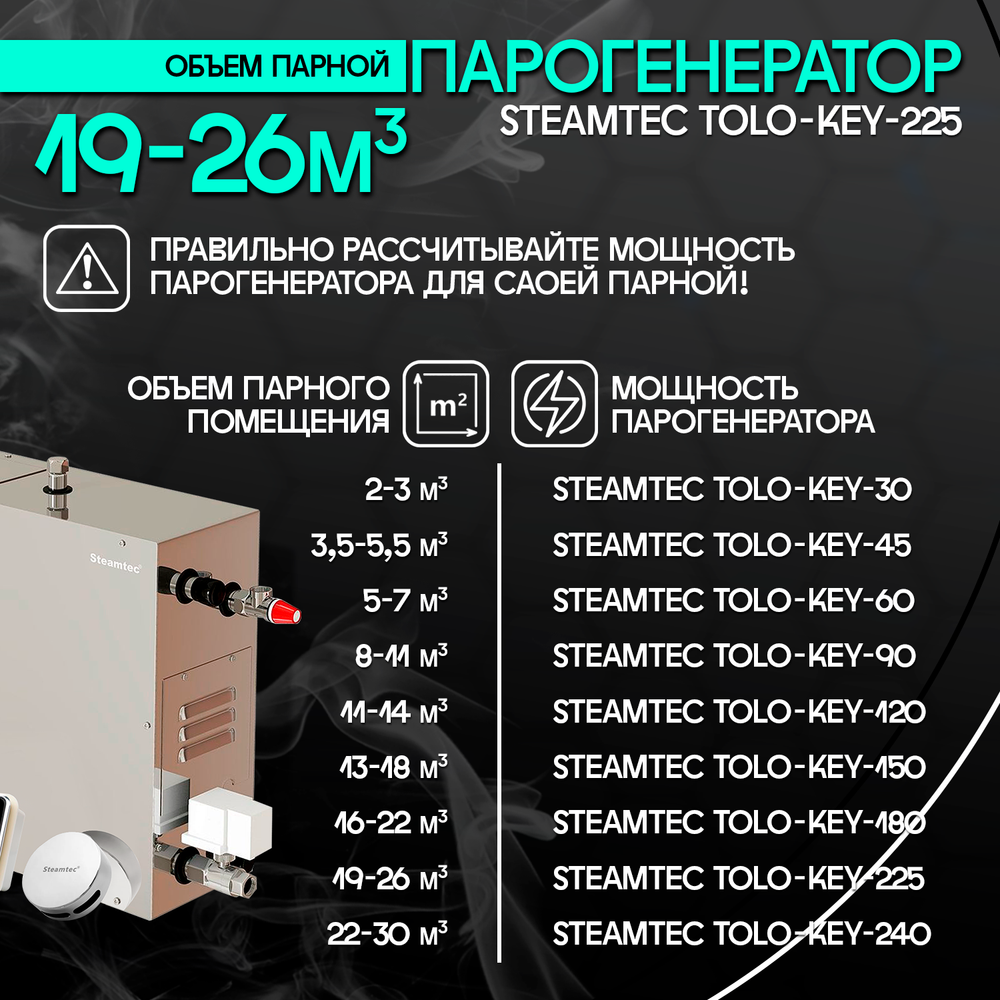 Steamtec TOLO KEY 225 - 22,5 кВт (ВЛАГОСТОЙКИЙ модуль управления), парогенератор для хамама и турецкой бани