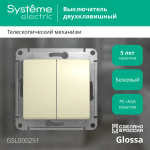 GLOSSA 2-клавишный ВЫКЛЮЧАТЕЛЬ, сх.5, 10АХ, механизм, БЕЖЕВЫЙ
