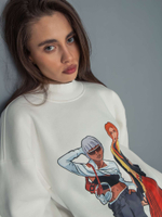 Свитшот женский оверсайз с принтом fashion girls молочный