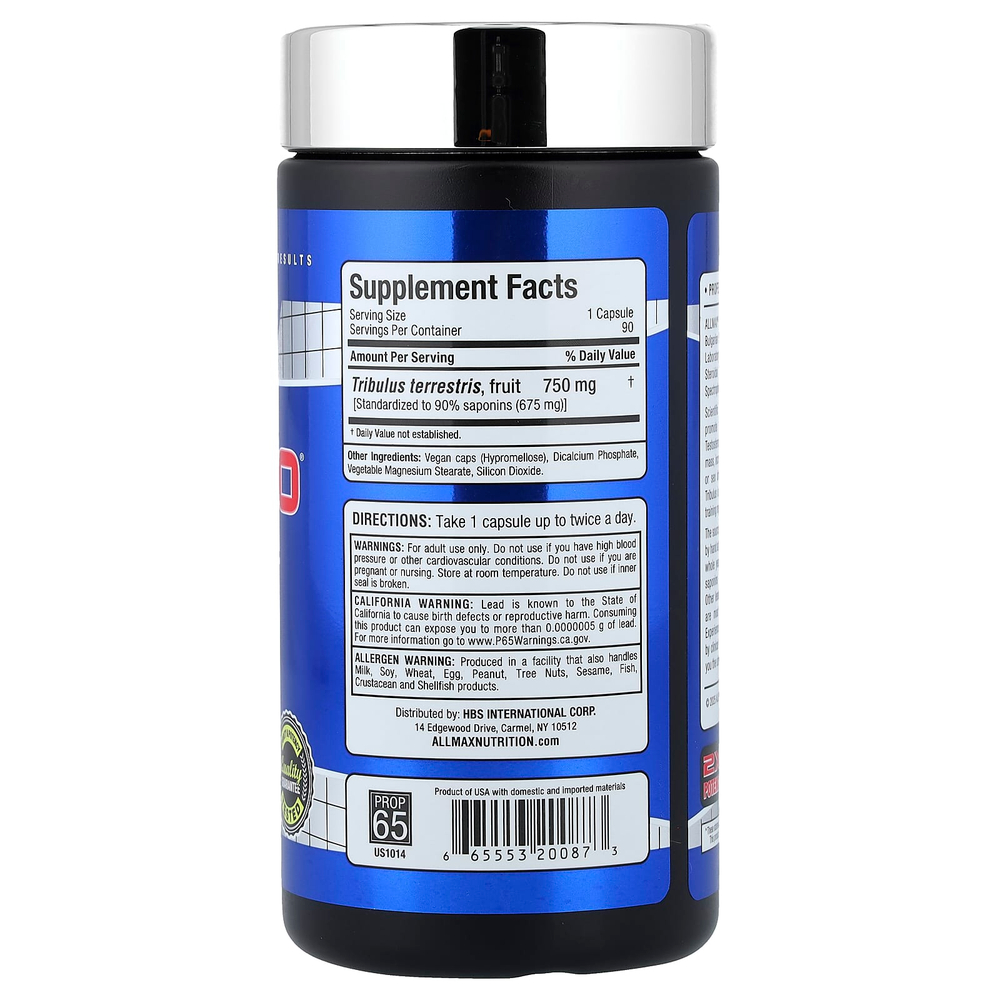 ALLMAX, TribX90®, пищевая добавка, 750 мг, 90 капсул