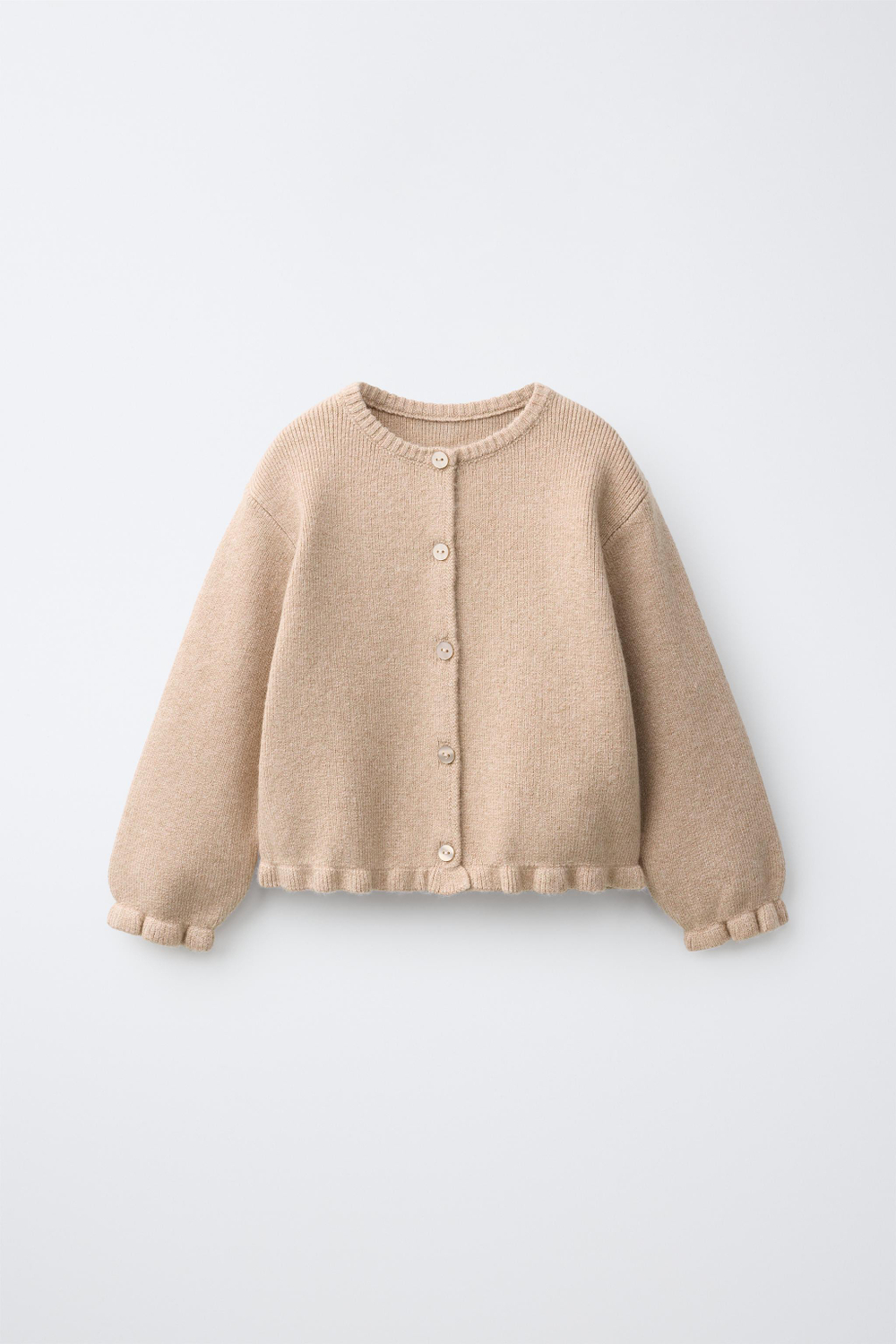 ZARA КАРДИГАН С ОБОРКАМИ, СВЕТЛО-БЕЖЕВЫЙ