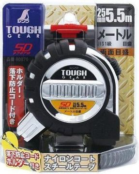 Рулетка измерительная, Shinwa Tough Gear SD, 5.5м, 25мм, со спиральным шнурком и подвесом