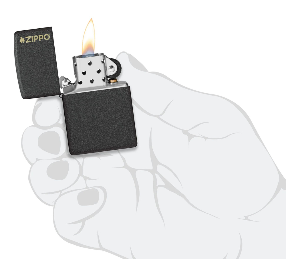 Зажигалка ZIPPO Logo с покрытием Black Crackle, латунь/сталь, чёрная, матовая, 38x13x57 мм, шт