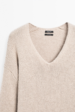 Massimo Dutti Свитер из 100% кашемира с V-образным вырезом, норка