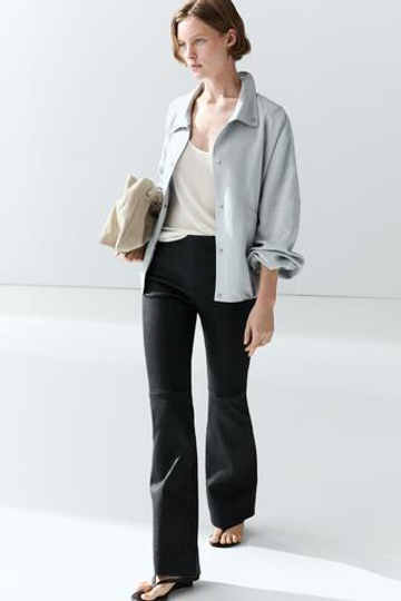 Massimo Dutti Легинсы клеш из кожи наппа, синий