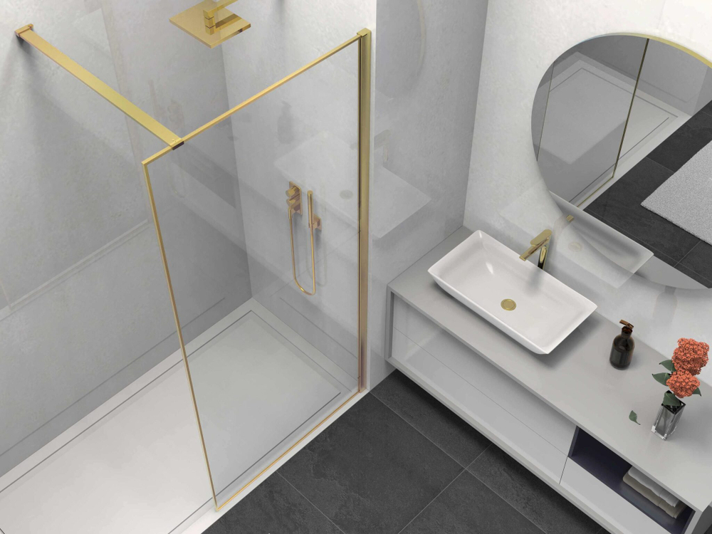 Душевая перегородка Волк-Ин (Walk-In) VSW-1HS800CLG, 800*2000, брашированное золото, стекло прозрачное,