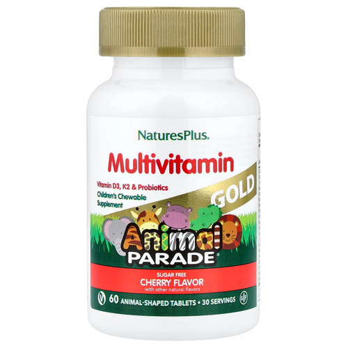 NaturesPlus, Animal Parade® Gold, жевательные мультивитамины для детей, со вкусом вишни, 60 таблеток в форме животных