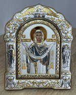 Покрова БМ, икона арочная с рамкой под стеклом, красное дерево 266х335