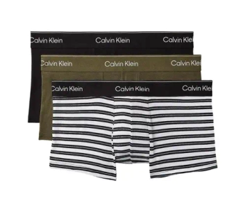 Мужские спортивные боксеры Calvin Klein Icon Cotton Stretch Script Low Rise Trunks 3P - black/triple stripe black/olive night