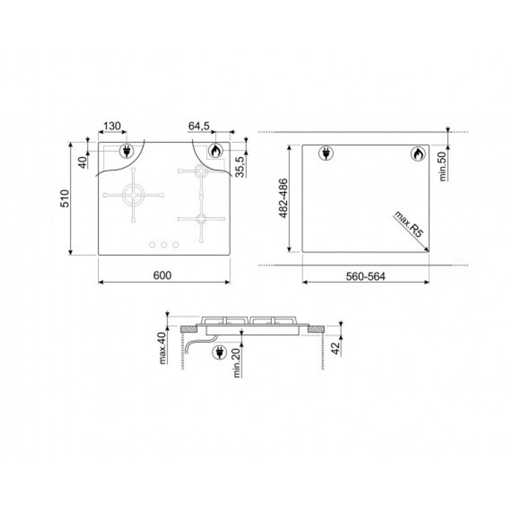 Газовая варочная панель SMEG PV163B3