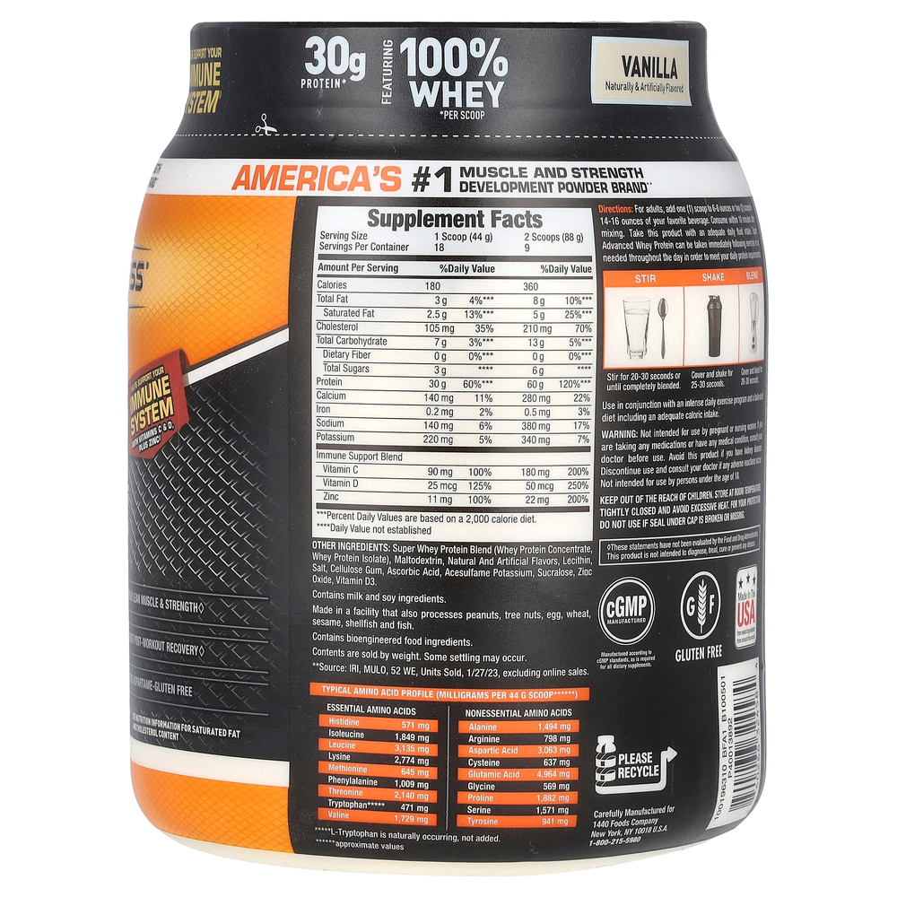 Body Fortress, Super Advanced Whey Protein, улучшенный сывороточный протеин, со вкусом ванили, 792 г (1,74 фунта)
