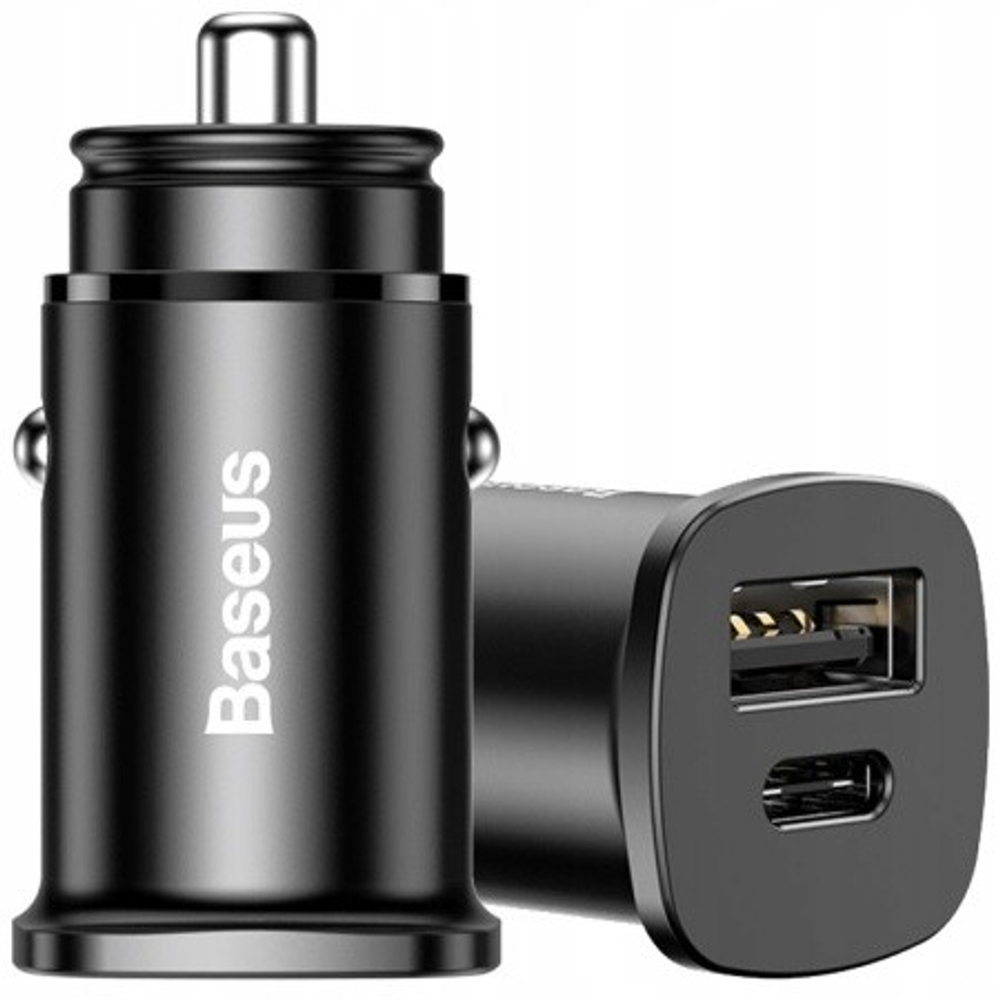 Автомобильное заряд. устр. Baseus Square Metal 1USB+1C 30W (CCALL-AS01) черное