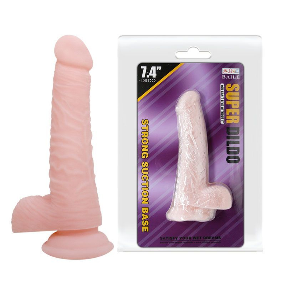 Телесный фаллоимитатор с присоской Super Dildo - 18,8 см. (Цвет: телесный)