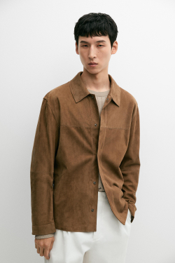 Massimo Dutti Легкая замшевая куртка-рубашка, коричневый