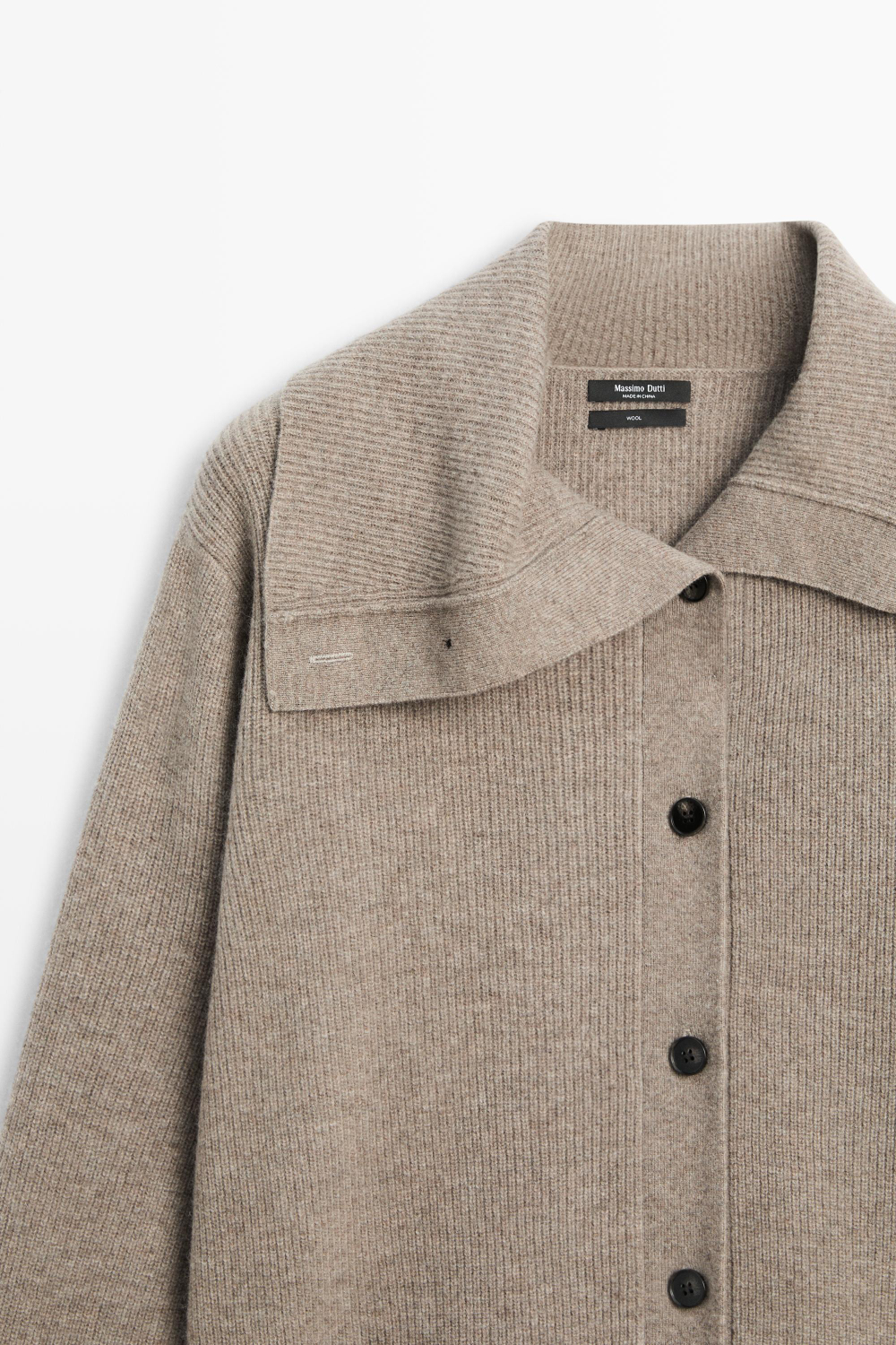 Massimo Dutti Кардиган из двухизнаночного трикотажа с воротником-трубой, кротово-коричневый