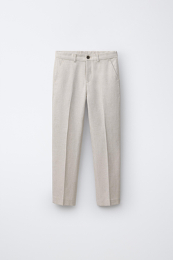 ZARA КОСТЮМНЫЕ БРЮКИ ИЗ ХЛОПКА И ЛЬНА, ЭКРЮ