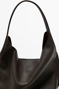 Massimo Dutti Мини-сумка через плечо из кожи наппа, коричневый