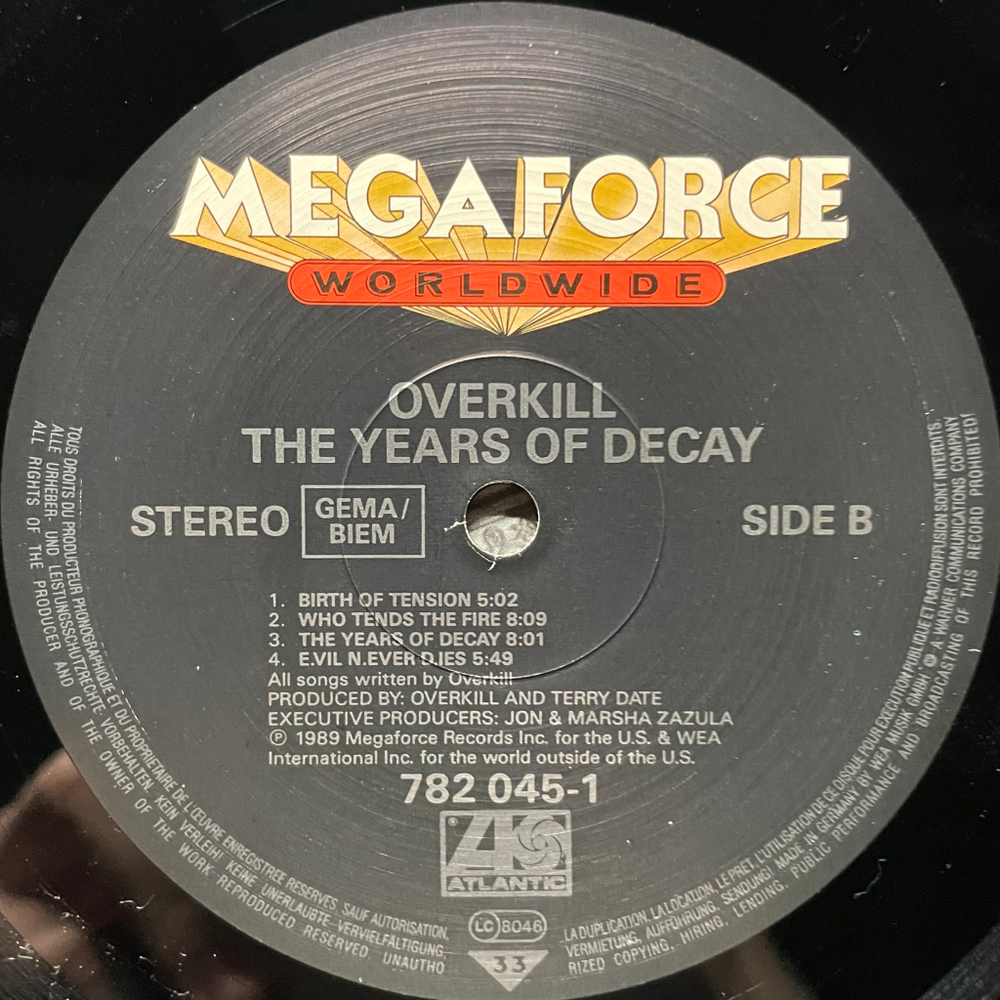Overkill ‎– The Years Of Decay (Германия 1989г.)