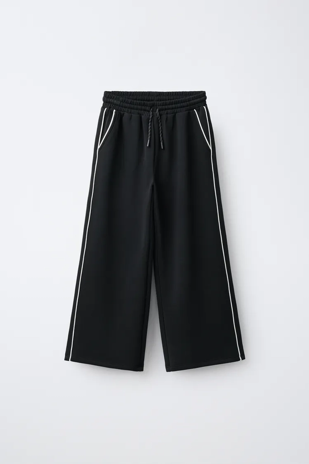 ZARA СПОРТИВНЫЕ БРЮКИ WIDE LEG С КОНТРАСТНЫМИ ДЕТАЛЯМИ, ЧЕРНЫЙ