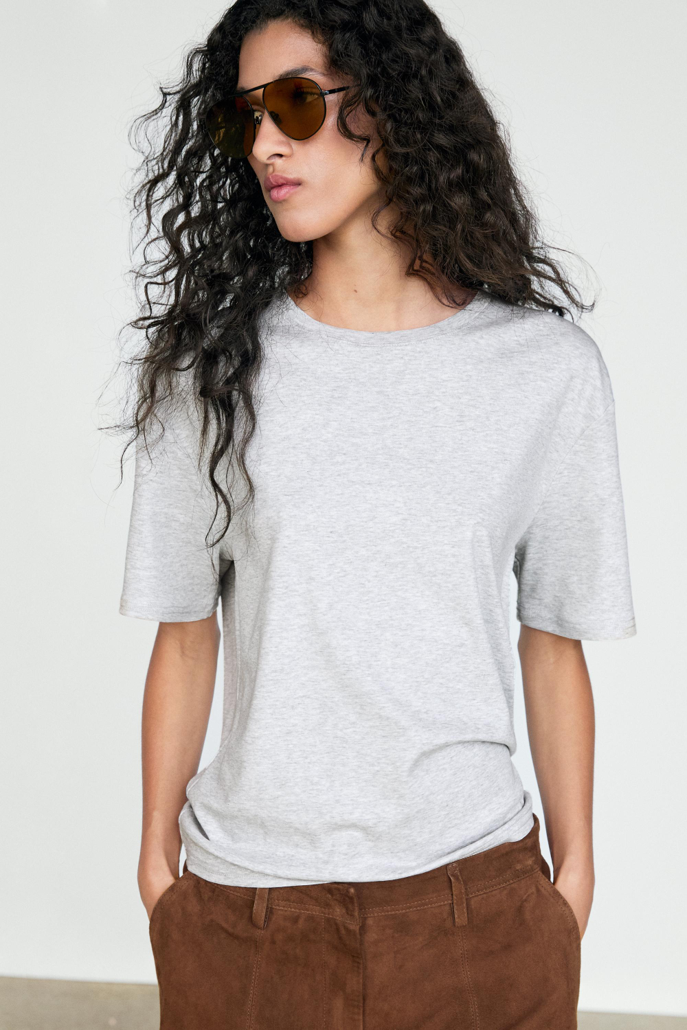 Massimo Dutti Футболка из 100% хлопка с короткими рукавами, серый