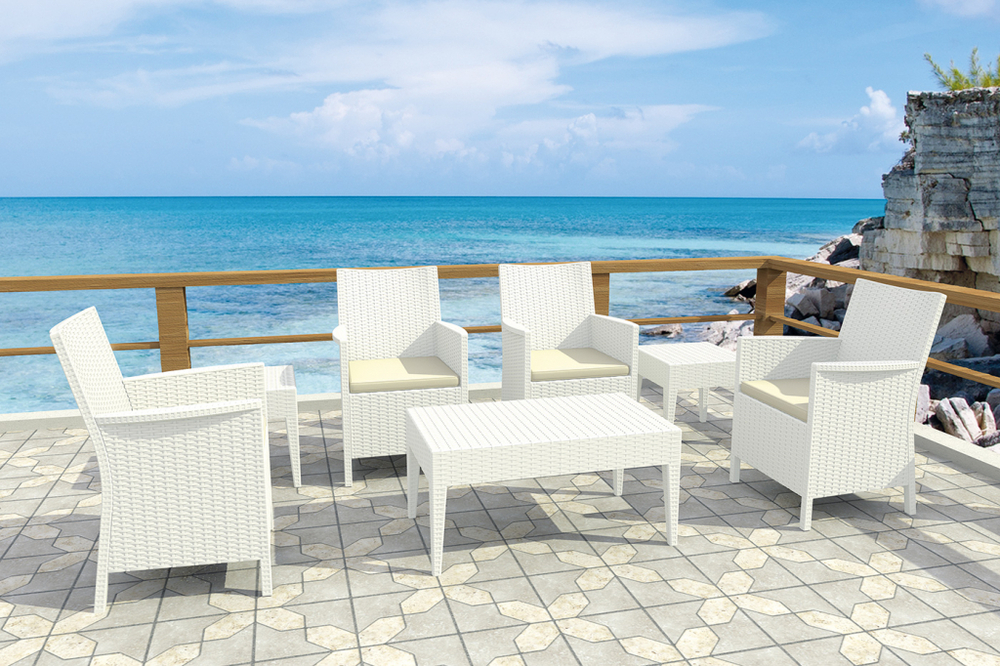 Столик пластиковый плетеный журнальный Siesta Contract Miami Lounge Table, белый