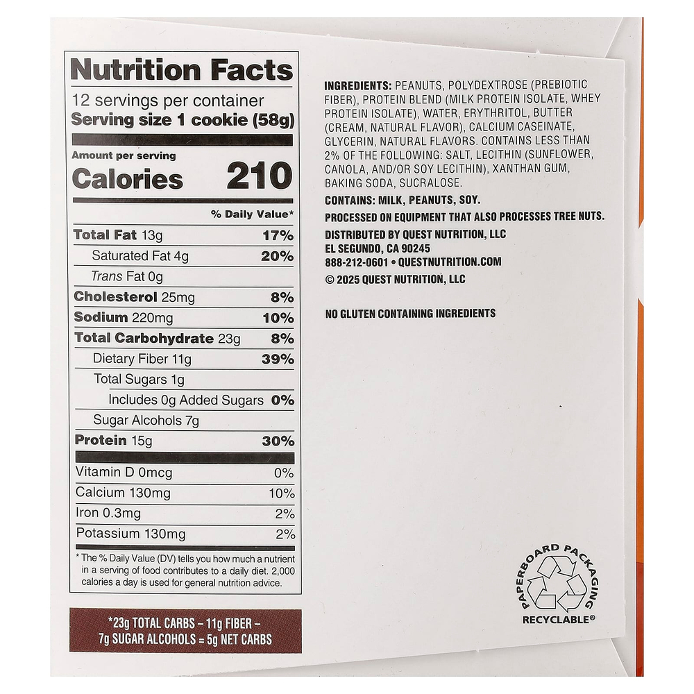 Quest Nutrition, Protein Cookie, арахисовая паста, 12 штук, 58 г (2,04 унции)