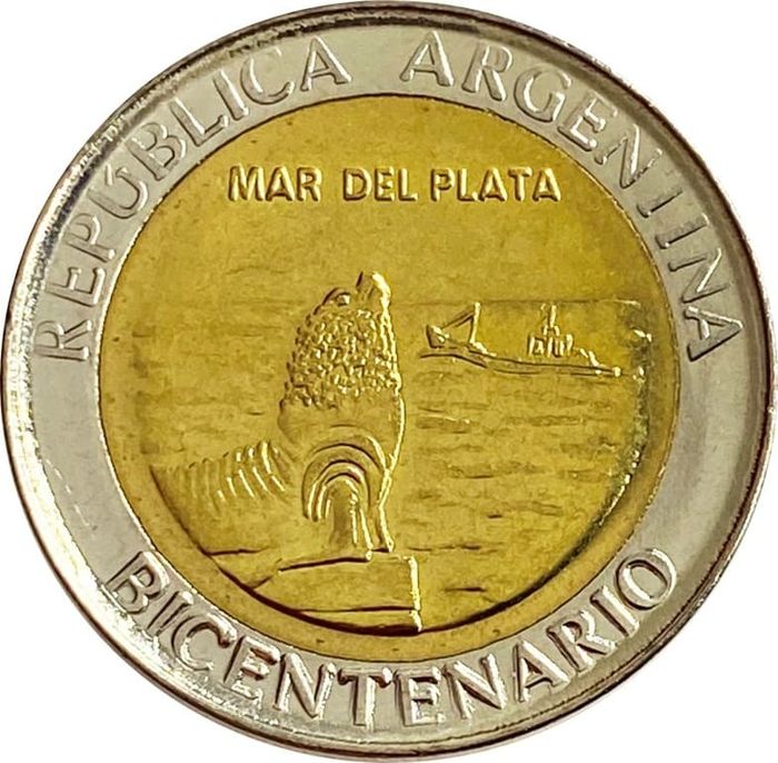 1 песо 2010 Аргентина «200 лет Аргентине: город Мар-дель-плата»