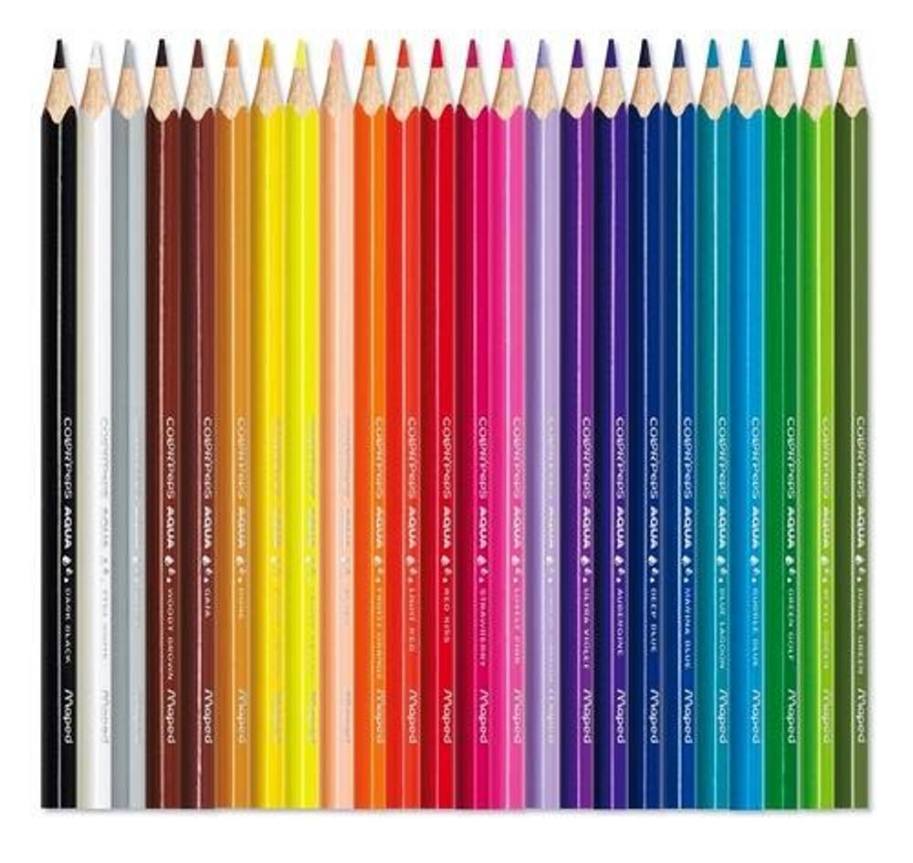 Карандаши акварельные 24 цвета с кистью, Maped Color Peps Aqua, металлическая коробка