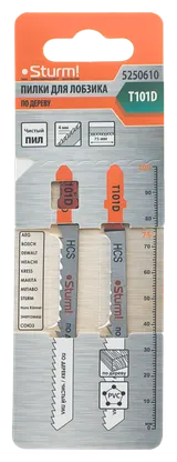Пилки для лобзика по дереву T101D, 2 шт, 100х75мм, шаг зуба 4мм, чистый прямой рез, HCS, Sturm! — фото 1