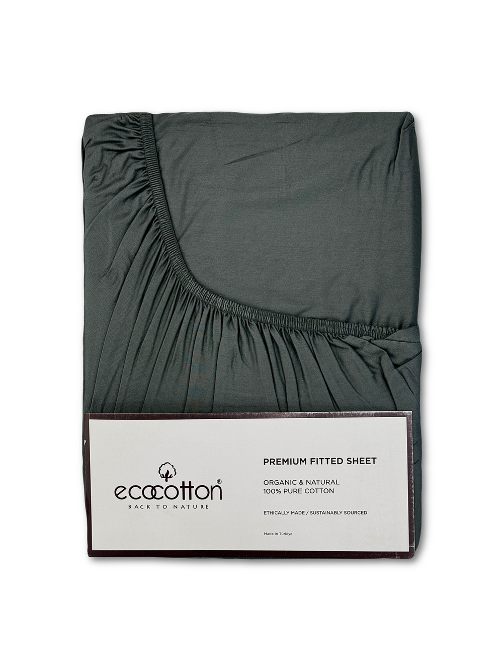 Сатиновая простынь на резинке EcoCotton 120х200 | темно-зеленый