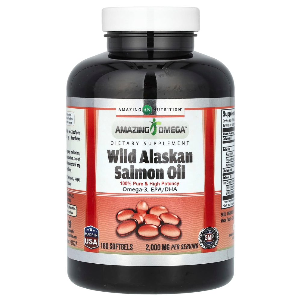 Amazing Nutrition, Масло дикого аляскинского лосося, 180 капсул (1000 в каждой капсуле)