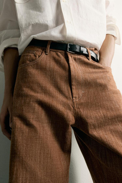ZARA БРЮКИ RELAXED FIT С КОНТРАСТНОЙ ПРОСТРОЧКОЙ, ТЕМНЫЙ ЧЕРЕПИЧНЫЙ