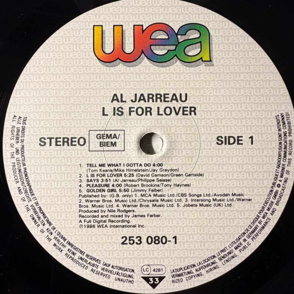 Al Jarreau - L Is For Lover (Германия 1986г.)