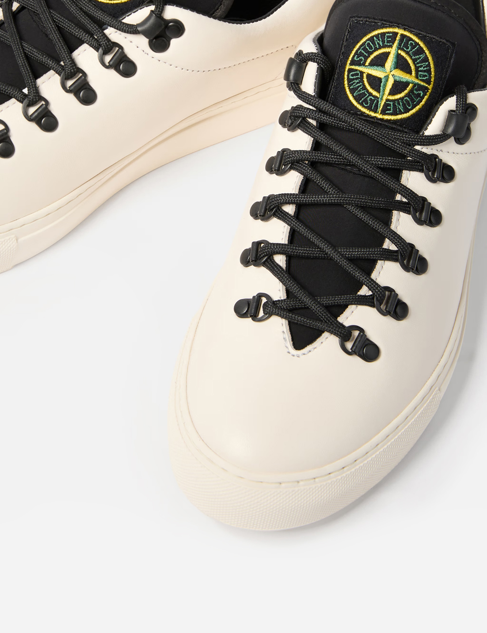 Stone Island Leather Lace-Up Sneaker "White"