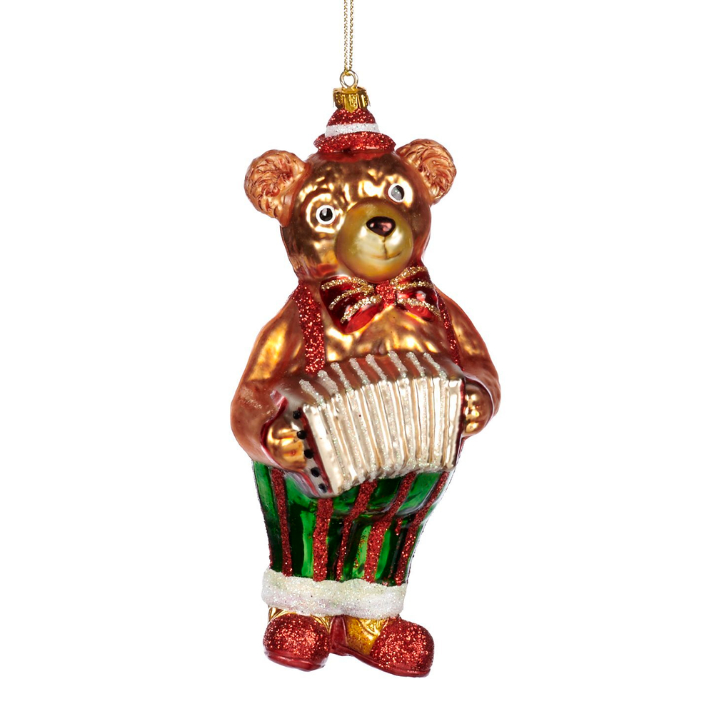 Мишка Стеклянный мишка музыкант с аккордеоном Goodwill Коричневый / Зеленый