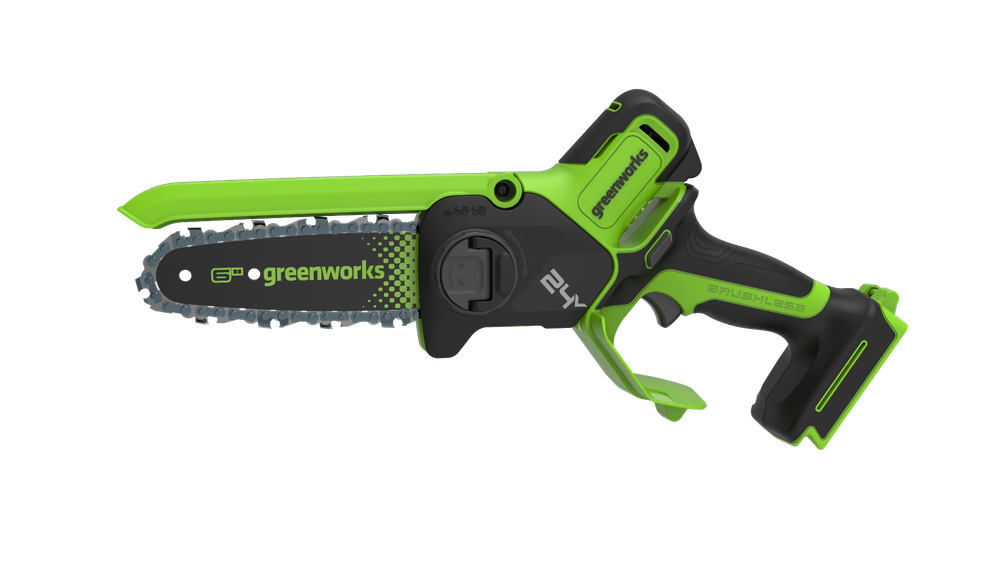 Цепная мини пила аккумуляторная Greenworks GD24CS15, 24V, 15см, бесщеточная, с автоматической смазкой цепи, c АКБ 2Ач и ЗУ ( 2010107UA) в сумке
