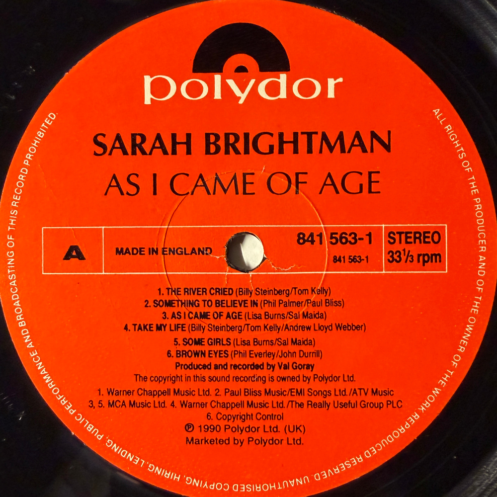 Sarah Brightman ‎– As I Came Of Age (Англия 1990г.)