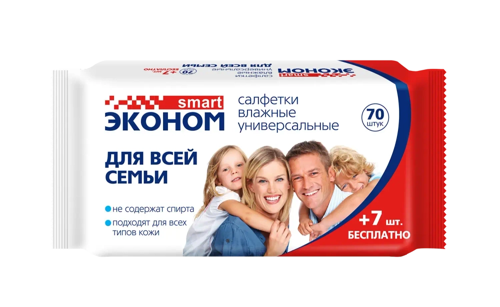 Салфетки влажные SMART Эконом для всей семьи Универсальные 77 шт✦
