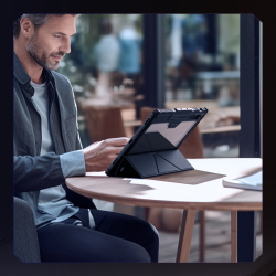 Чехол книжка синего цвета от Nillkin для планшета Samsung Galaxy Tab S9 Ultra и Tab S10 Ultra, серия Bumper Pro Case-Multi Angle Folding Style, с защитной шторкой для камеры