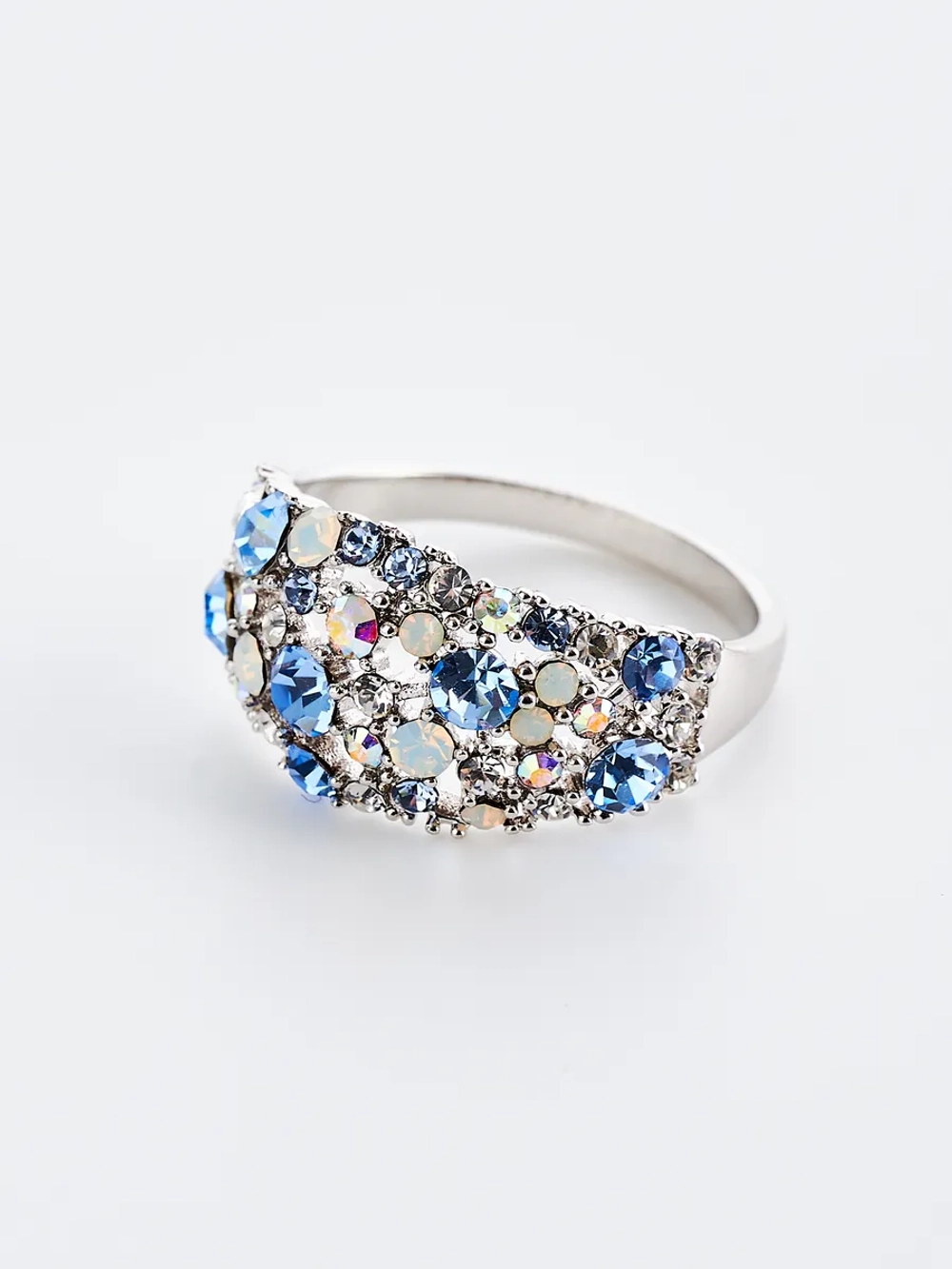 Кольцо Россыпь из голубых камней Swarovski