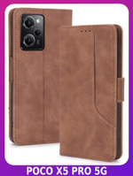 Стильный чехол-книжка из кожи для POCO X5 PRO (не X5!) с отделом для наличных, 3 слотами для карт и подставкой