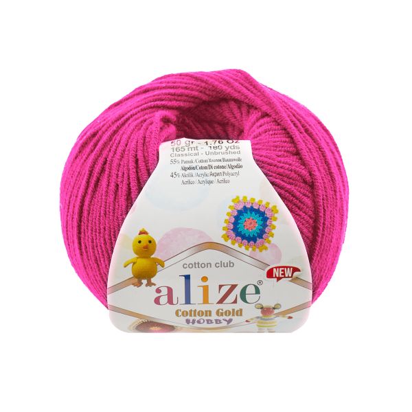 Пряжа Alize (Ализе) Cotton Gold Hobby New / уп.10 мот. по 50 г, 165 м, 149 фуксия