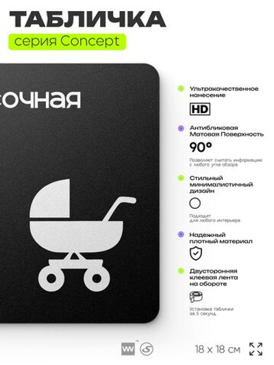 Табличка Колясочная, на дверь и стену, информационная и навигационная, серия CONCEPT, 18х18 см, пластиковая, Айдентика Технолоджи