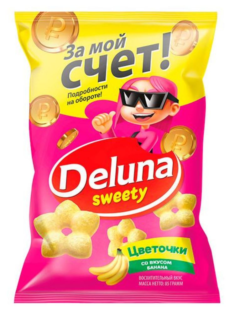 Кукурузные снеки Deluna Цветочки со вкусом банана 85 г x 4 шт